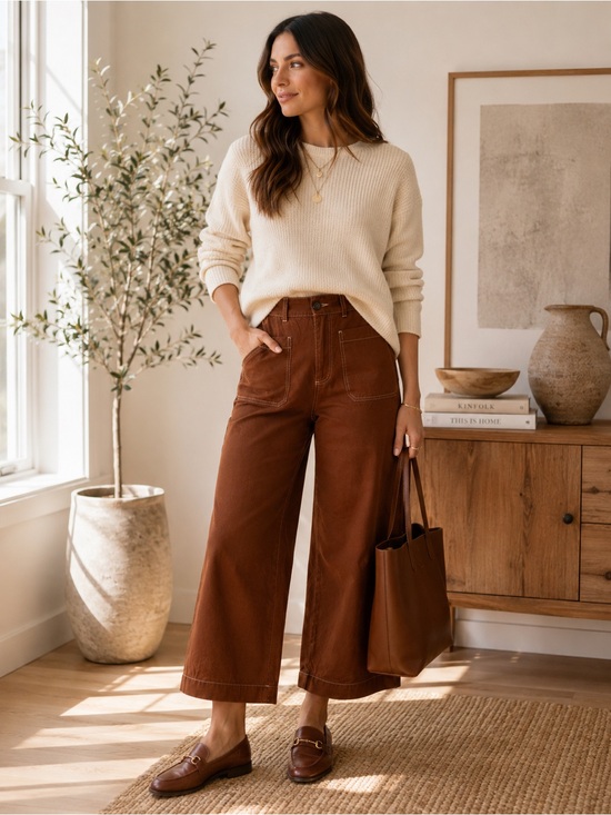 Who What Wear Pants - Who What Wear Wide-Leg Cropped Pants in Brown size 8